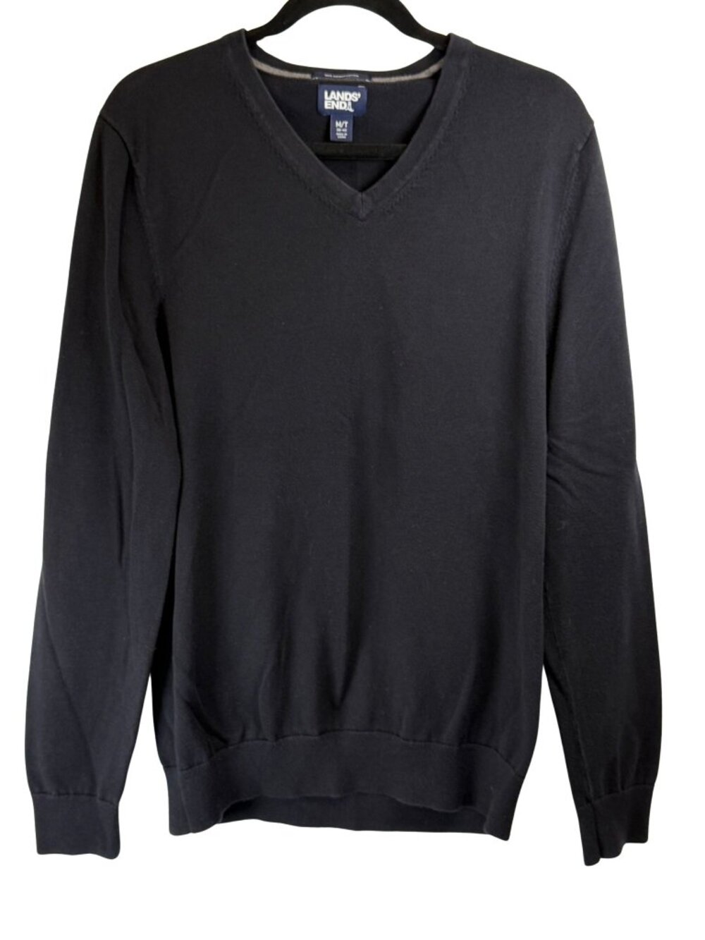 Lands End Supima Cotton V Neck Sweater Mens Medium Tall Black Pullover